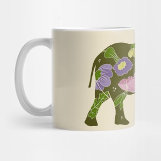 Elephant silhouette with flowers and leaves Mug